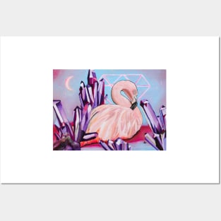 Flamingo with crystals pink and purple Posters and Art